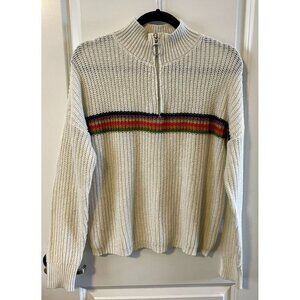 BECOOL Mock Neck Womens Cream Rainbow Stripe Oversized Knit Sweater M Zip up